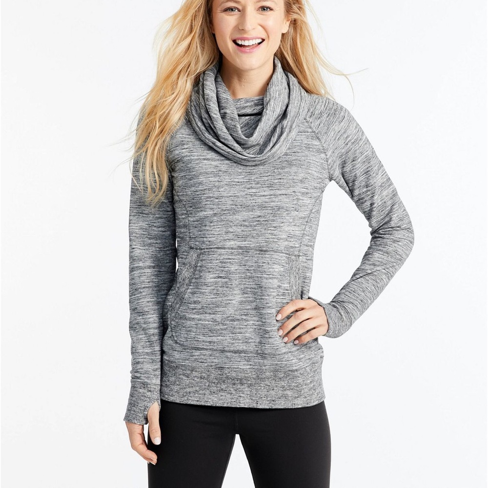 LL Bean Pullover Marled Gray Cowl Neck Sweater